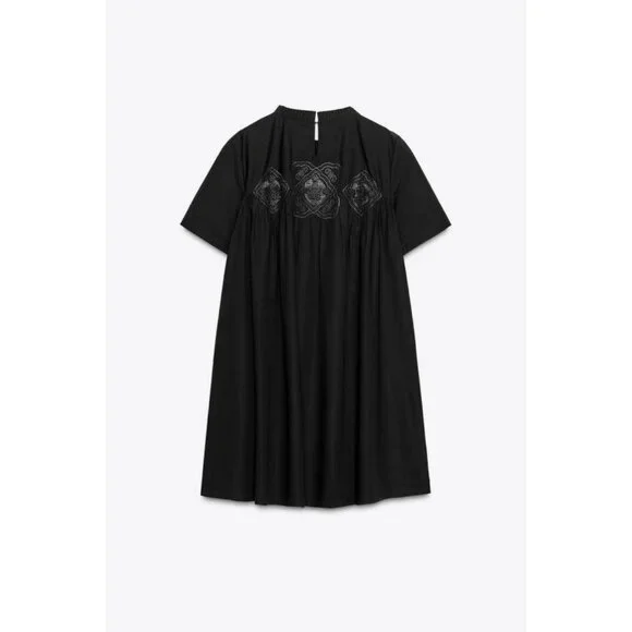 zara black embroidered mini dress Ivone Mini Dress in Black Diamante Buckle main image 1